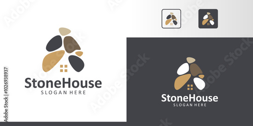 Stone house logo design. pile of stones in the shape of a building home design graphic symbol icon vector.