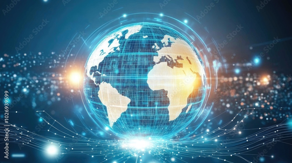 A futuristic glowing globe is surrounded by digital lines and data waves, representing seamless global connectivity in the tech world. A futuristic glowing globe is surrounded by digital lines and data waves, representing seamless global connectivity in the tech world.