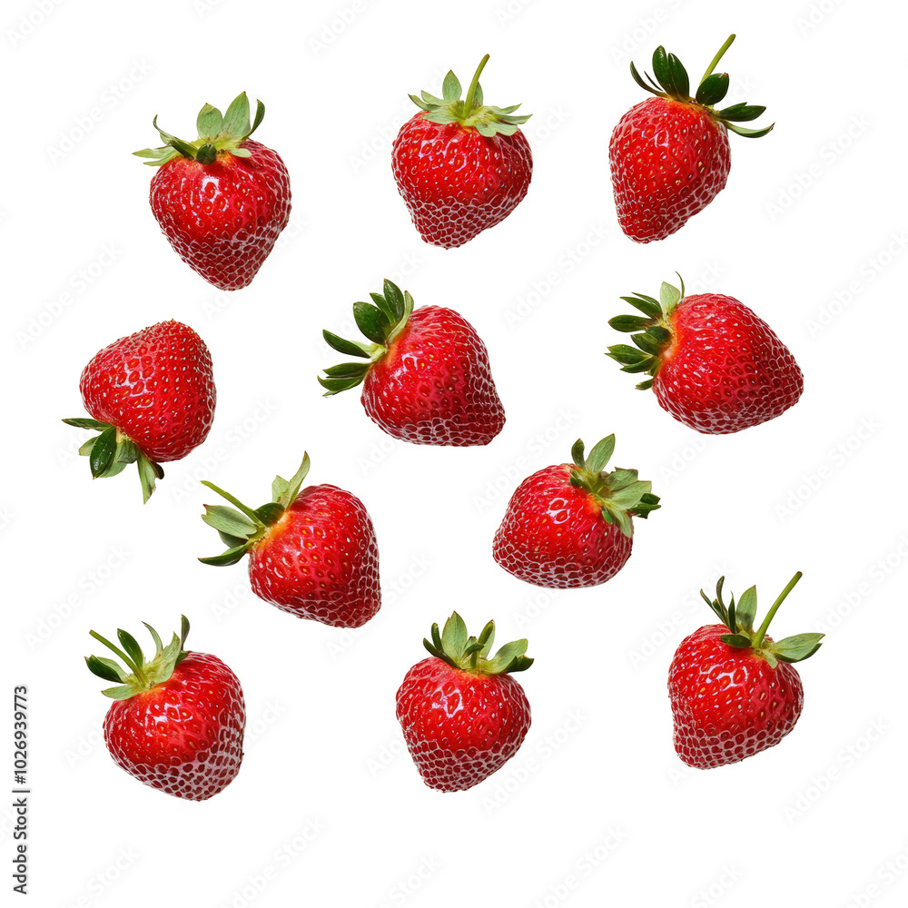 Fresh Strawberries with Green Stems on White Background Isolate on a White Background Transparent Background Fresh Strawberries with Green Stems on White Background Isolate on a White Background Transparent Background