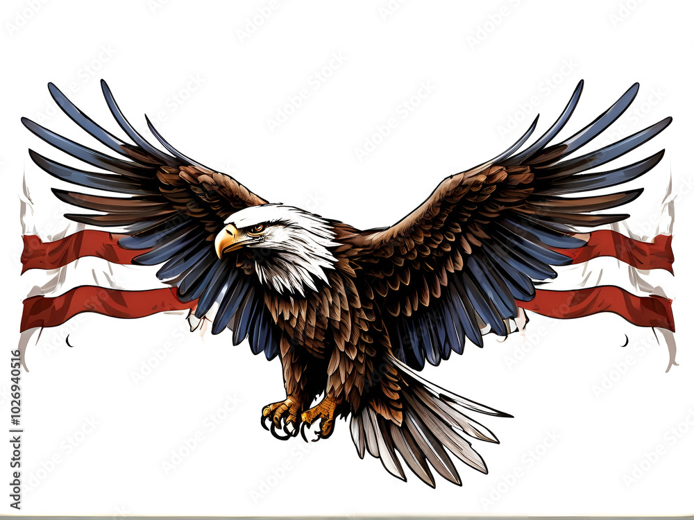 An eagle with its wings fully extended, showcasing its majestic form against a clean white background. An eagle with its wings fully extended, showcasing its majestic form against a clean white background.