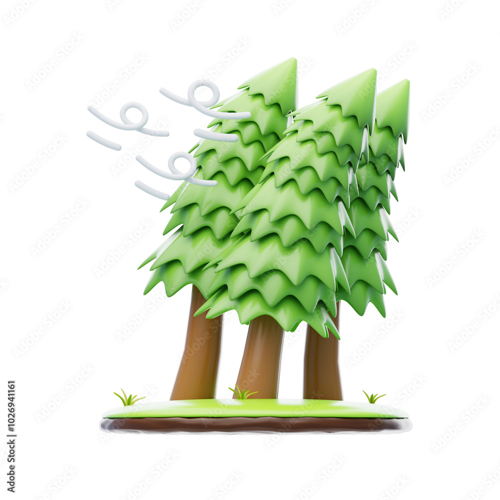 3D Strong Wind Blowing Through Pine Trees 3D Strong Wind Blowing Through Pine Trees
