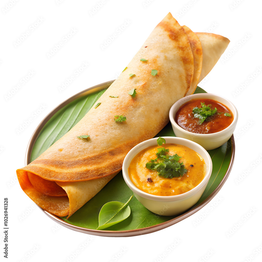 Crispy Dosa with Spicy Sambar and Chutney Transparent Background Crispy Dosa with Spicy Sambar and Chutney Transparent Background