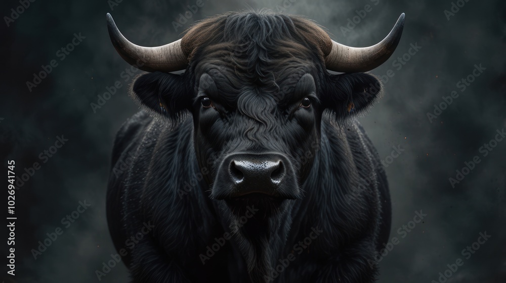 Naklejka premium A powerful bull surveys its territory, its thick fur and massive horns a testament to its strength