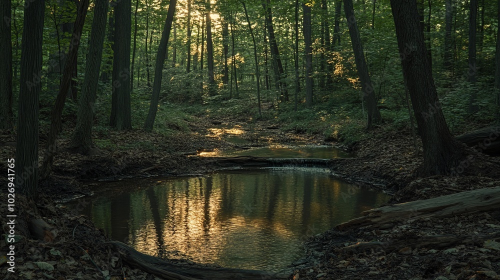 Obraz premium Enchanting Forest Oasis: A Tranquil Woodland Escape