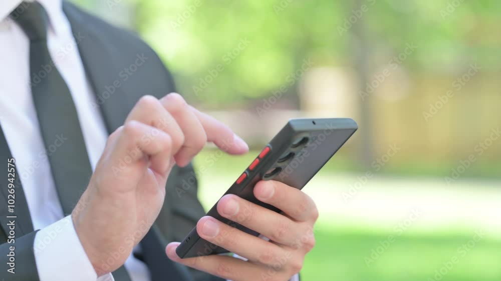 Close up of Businessman Using Smartphone Outdoor Close up of Businessman Using Smartphone Outdoor