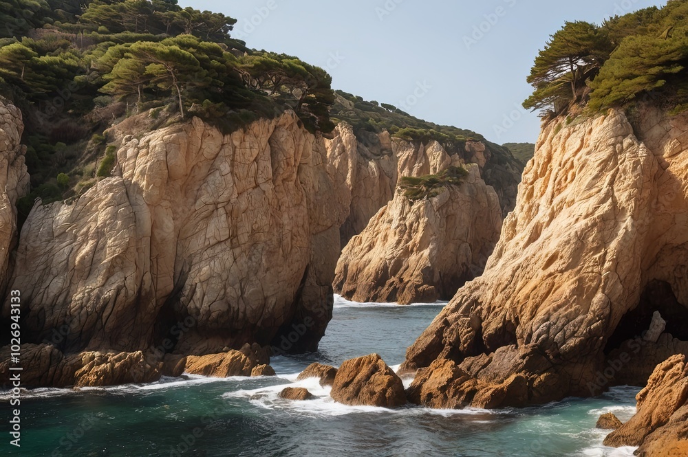 Obraz premium Scenary of Costa Quebrada (Cantabria, Spain) isolated on white background