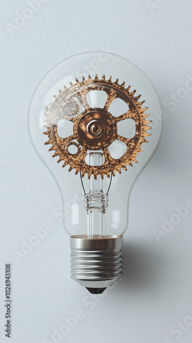 gear shaped light bulb idea innovation concept 3d render photo