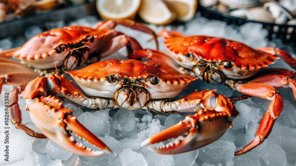 Three Crabs Resting on a Bed of Ice