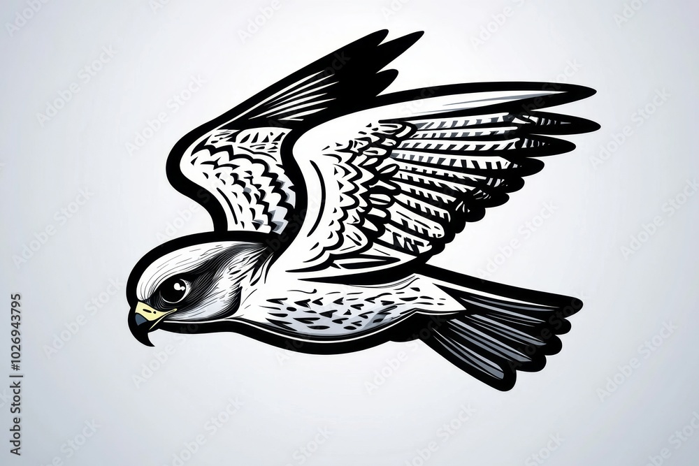 Fototapeta premium Minimalist outline of a falcon diving through the sky, with clean, bold strokes representing the speed and precision of its hunt