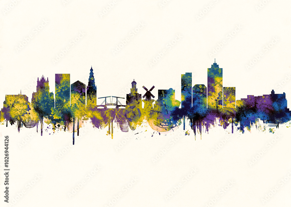 Fototapeta premium Leiden City Skyline. Cityscape Skyscraper Buildings Landscape City Architecture Business View Building Corporate Abstract Landmarks Travel Downtown Background Modern Art