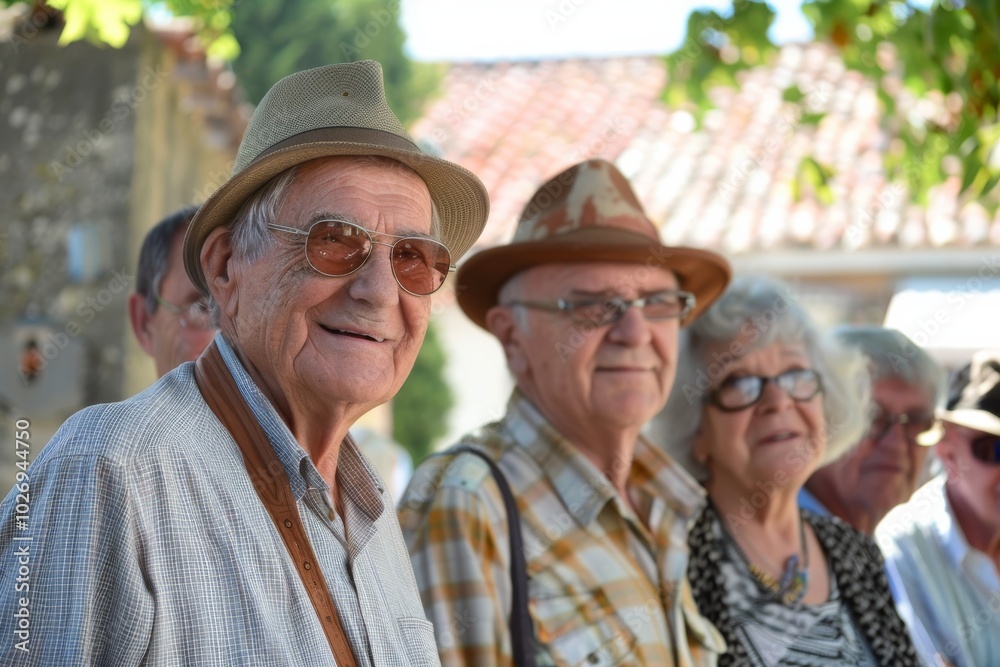 Portrait of a smiling senior man with his friends in the background Portrait of a smiling senior man with his friends in the background