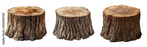 Natural Tree Stumps for Rustic Decor and Design Isolated on Transparent Background