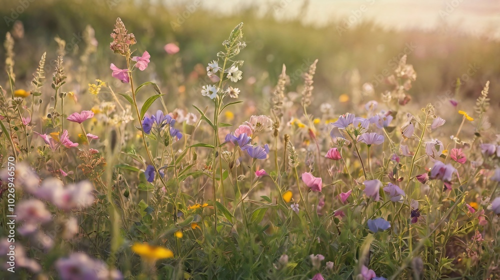 Obraz premium field of wildflowers swaying in the breeze