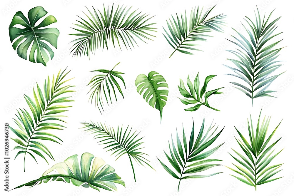 Ropical palm leaves set on white background Ropical palm leaves set on white background