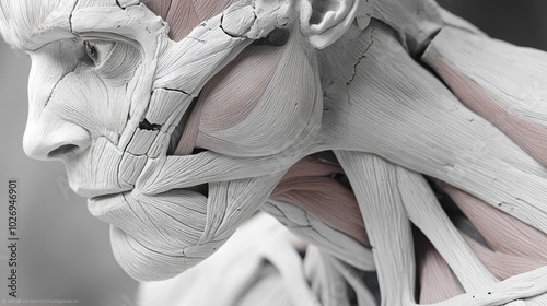 A detailed anatomical model reveals the complex structure of human muscles, showcasing intricate textures and realistic features. photo