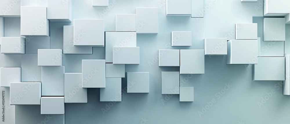 Abstract geometric pattern of white cubes on a light blue background Abstract geometric pattern of white cubes on a light blue background