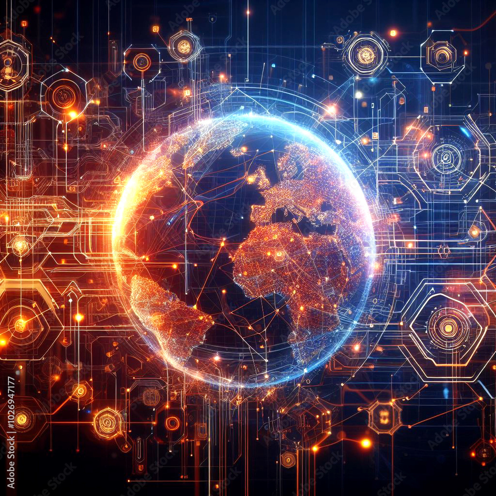 Obraz premium Global Radiance: Illuminating Internet Particles