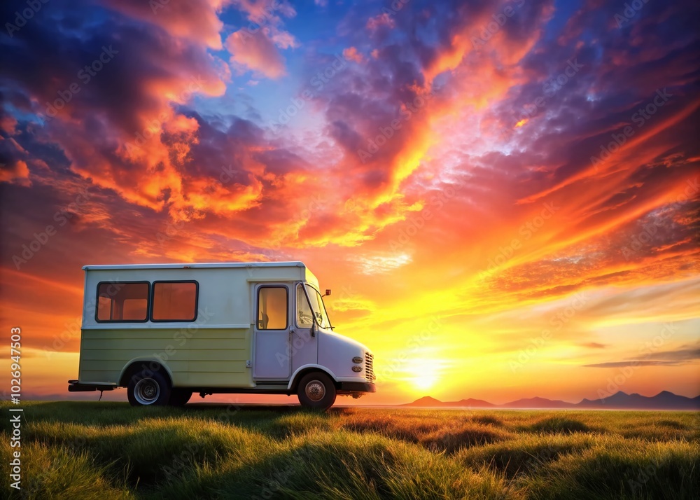 Ice Cream Truck Silhouette at Sunset - Captivating Summer Vibes Ice Cream Truck Silhouette at Sunset - Captivating Summer Vibes