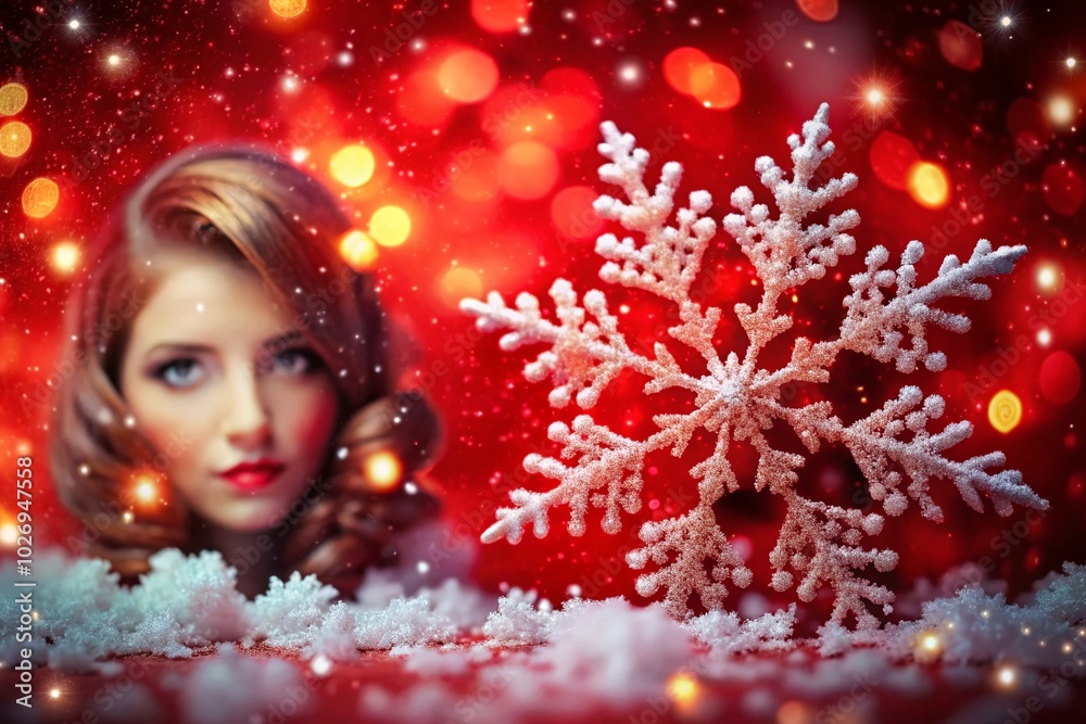 Ice Flake Cover Motion Effect on Red Background for Christmas Template Ice Flake Cover Motion Effect on Red Background for Christmas Template
