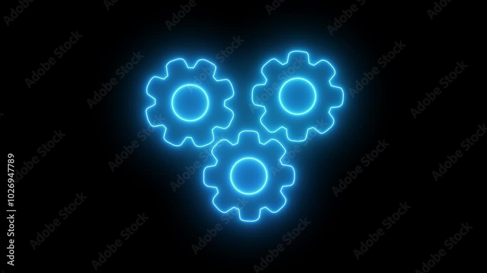 three neon spinning gears animation on black background .Spinning cogwheels video Technology setting icon. gear icon technical concept and networking concept three neon spinning gears animation on black background .Spinning cogwheels video Technology setting icon. gear icon technical concept and networking concept