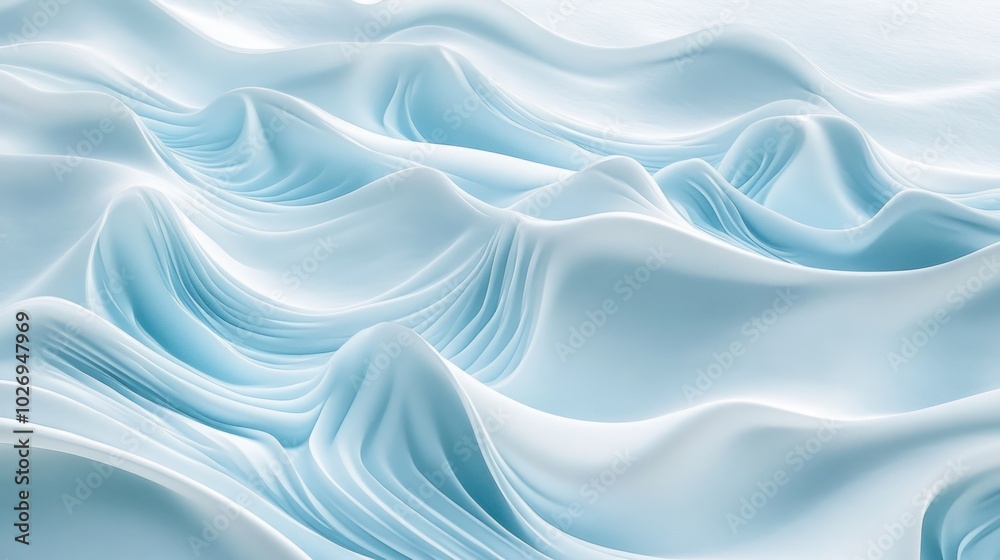 Fototapeta premium A calming 3D digital wallpaper with rippling waves and soft blue hues, creating a tranquil atmosphere.