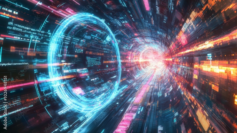 Obraz premium Futuristic Tunnel of Digital Data and Code