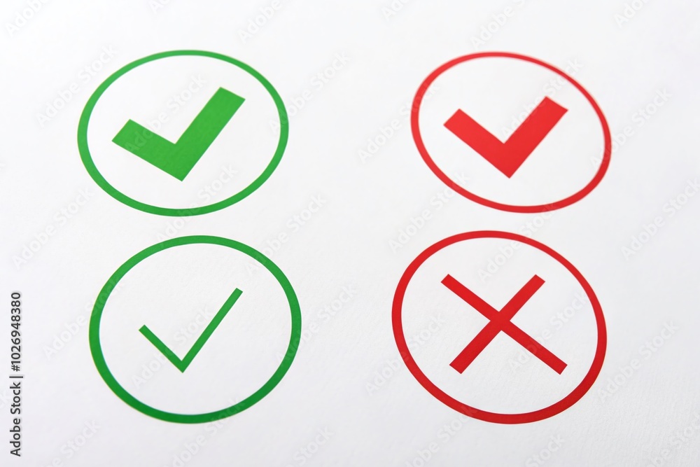 In documentary-style photography, green checkmarks symbolize approval, while red checkmarks represent denial, visually conveying the crucial In documentary-style photography, green checkmarks symbolize approval, while red checkmarks represent denial, visually conveying the crucial