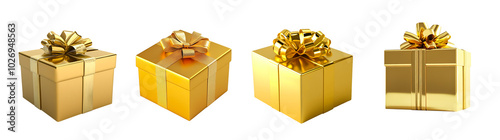 presents Luxury gold gift box presents die cut without background.for celebration festival commercial