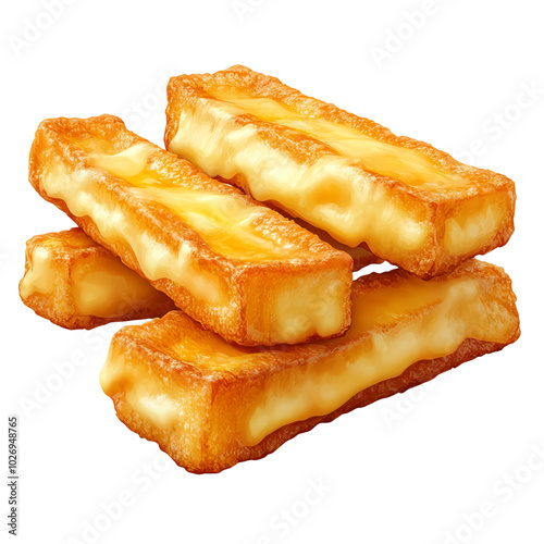 Delicious golden fried cheese sticks stacked perfectly, showcasing a crispy exterior and gooey interior, perfect for snacking.,transparent background photo