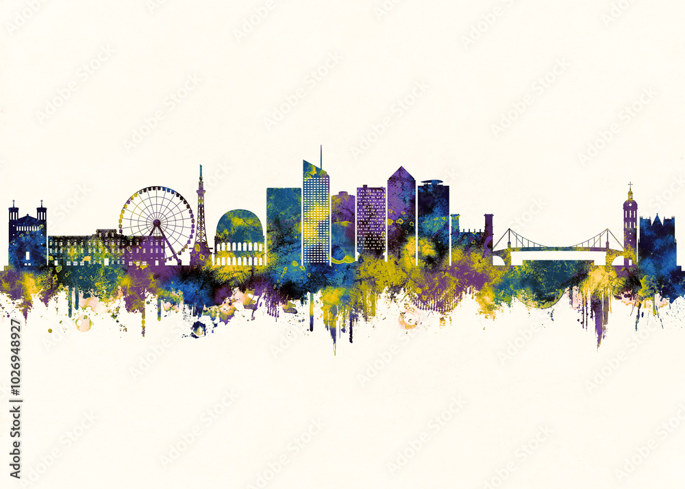 Lyon City Skyline. Cityscape Skyscraper Buildings Landscape City Architecture Business View Building Corporate Abstract Landmarks Travel Downtown Background Modern Art