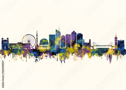 Obraz na płótnie Lyon City Skyline. Cityscape Skyscraper Buildings Landscape City Architecture Business View Building Corporate Abstract Landmarks Travel Downtown Background Modern Art w salonie