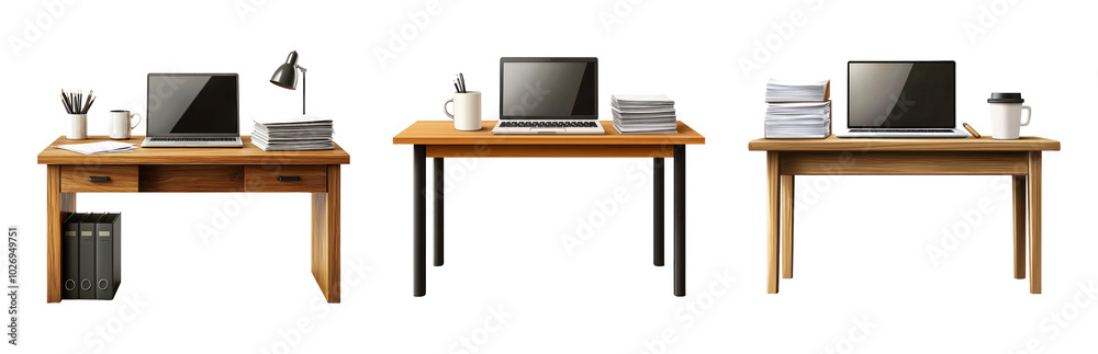 Modern Workstations with Laptops and Office Supplies Isolated on Transparent Background Modern Workstations with Laptops and Office Supplies Isolated on Transparent Background
