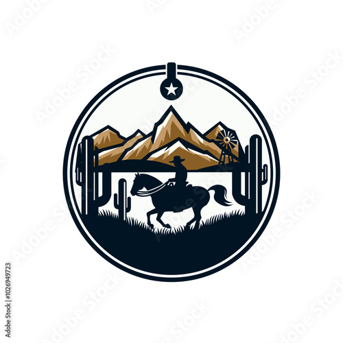 cowboy riding horse in the mountains texas vibes illustration