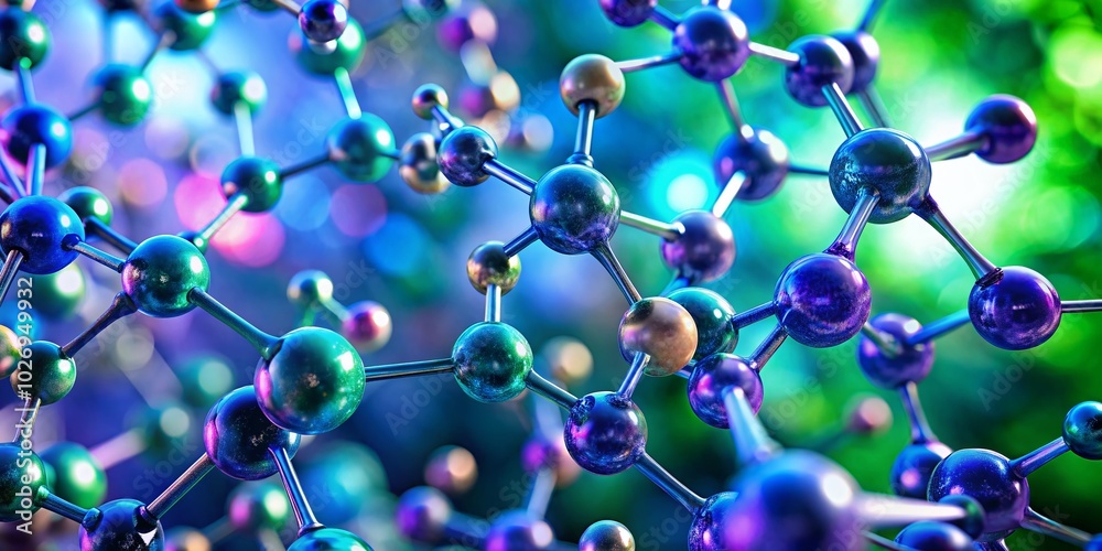Intricate close-up of a molecule showcasing its detailed structure, perfect for scientific presentations or publications. Ample copy space available Intricate close-up of a molecule showcasing its detailed structure, perfect for scientific presentations or publications. Ample copy space available