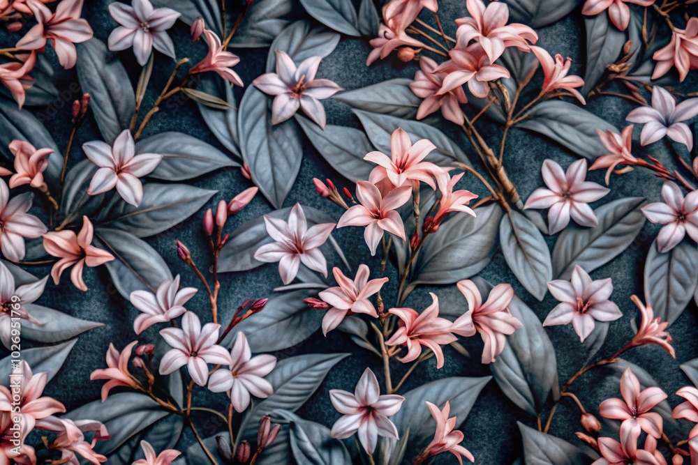 Jasmine Flower Seamless Pattern - Hand Drawn Engraving Style on Bright Grey Background Jasmine Flower Seamless Pattern - Hand Drawn Engraving Style on Bright Grey Background