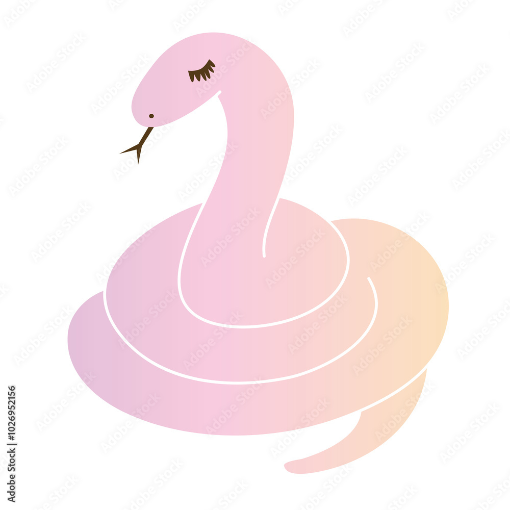 とぐろを巻く長いまつ毛のピンクの蛇のイラスト