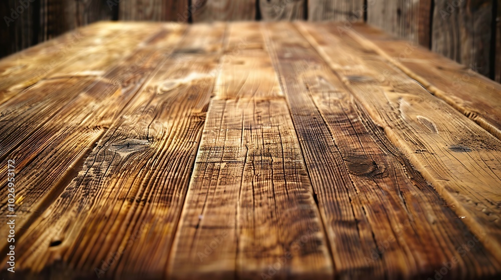 Wooden table in front of blurred background with bokeh lights Wooden table in front of blurred background with bokeh lights
