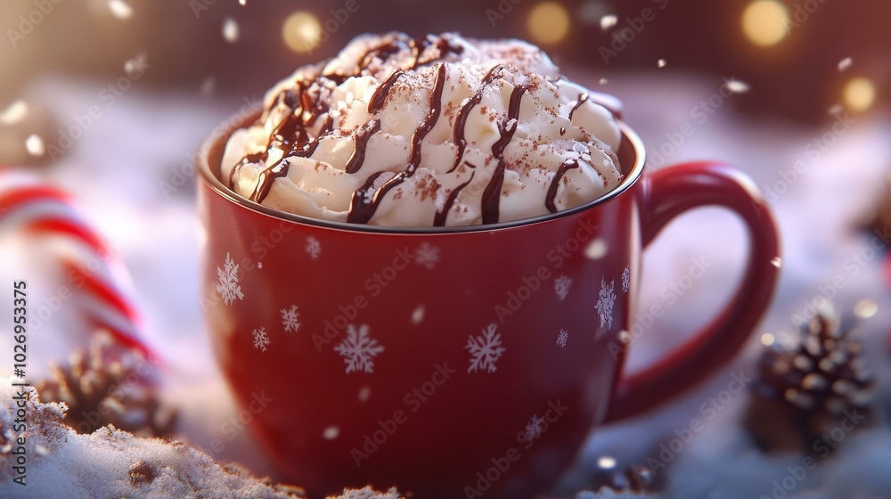 Indulge in Delicious Hot Chocolate: A Festive Winter Treat in a Cozy Red Mug Indulge in Delicious Hot Chocolate: A Festive Winter Treat in a Cozy Red Mug