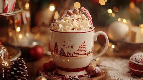 Delightful Holiday Beverage: A Cozy Cup of Whipped Cream and Peppermint Goodness