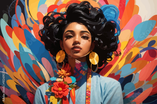 a beautiful human who is racially ambiguous and exudes the arts, bright colors, modern art, illustration