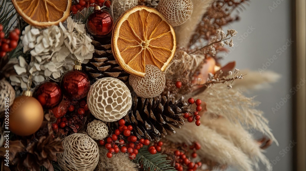 Festive Holiday Arrangements with Dried Fruit and Natural Decor Elements Festive Holiday Arrangements with Dried Fruit and Natural Decor Elements