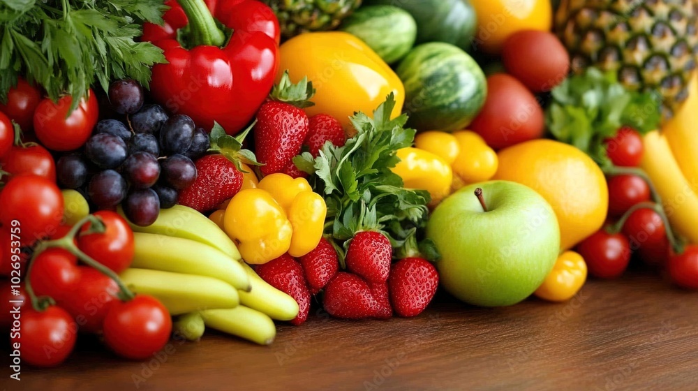 Close-up of vibrant fresh vegetables and fruits on wooden table, symbolizing healthy blood pressure foods, emphasizing natural nutrition and wellness. Close-up of vibrant fresh vegetables and fruits on wooden table, symbolizing healthy blood pressure foods, emphasizing natural nutrition and wellness.