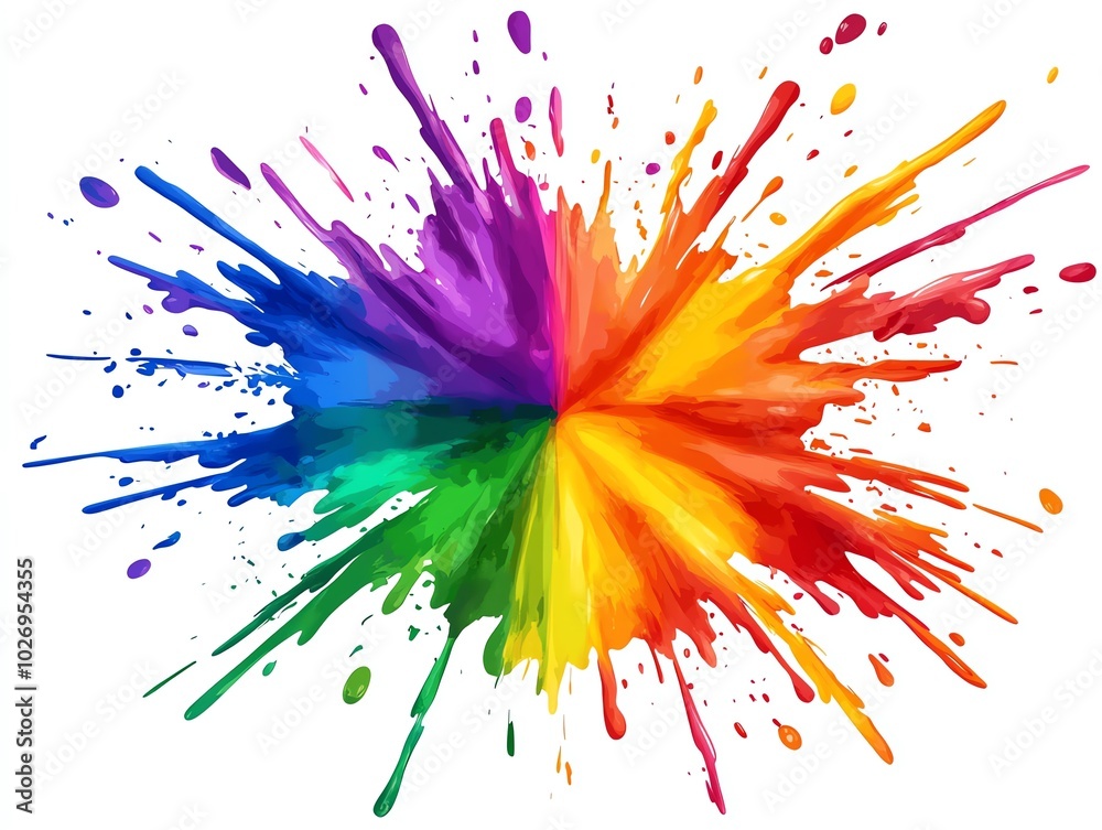 A colorful paint splatter explosion on a white background. A colorful paint splatter explosion on a white background.