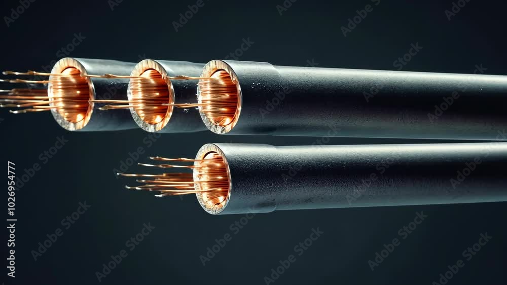A close-up of multiple copper wires inside a black cable
