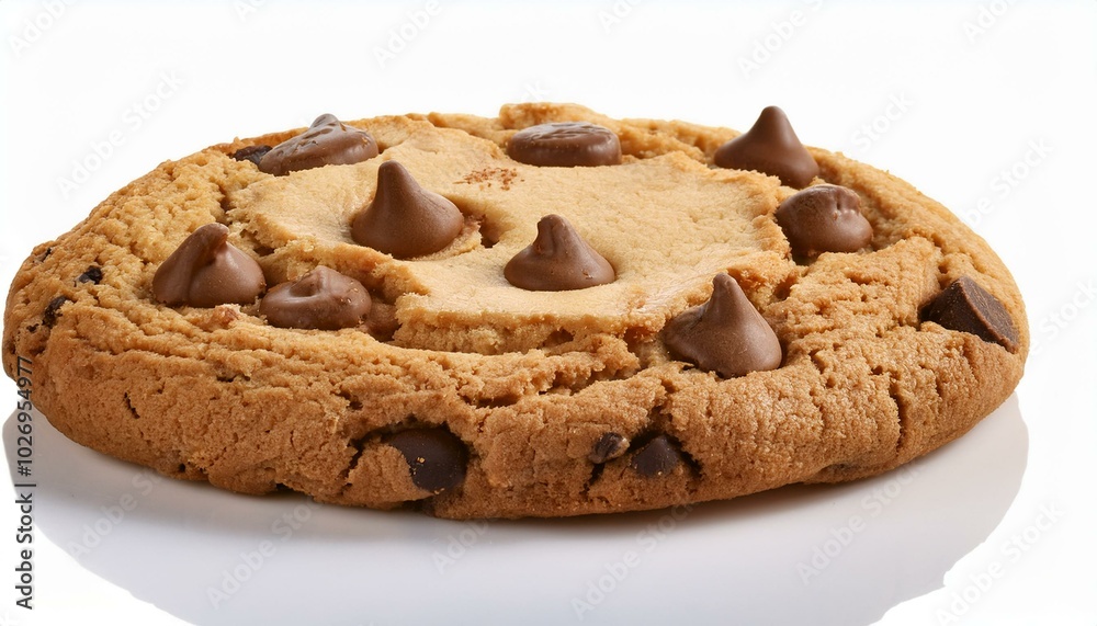 Golden-brown chocolate chip cookie with crisp edges and soft center, isolated on a white background, perfect for ads. Golden-brown chocolate chip cookie with crisp edges and soft center, isolated on a white background, perfect for ads.