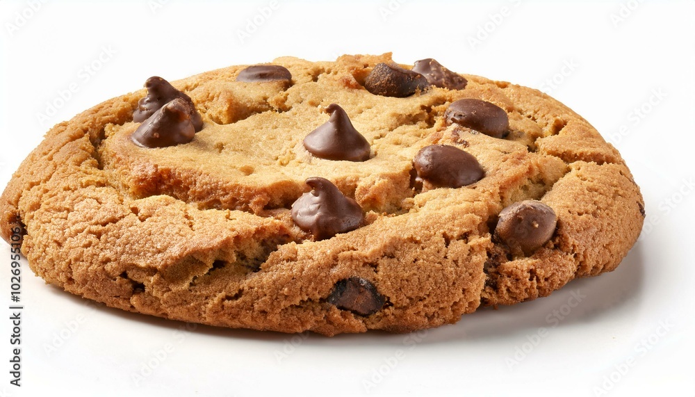 Golden-brown chocolate chip cookie with crisp edges and soft center, isolated on a white background, perfect for ads. Golden-brown chocolate chip cookie with crisp edges and soft center, isolated on a white background, perfect for ads.