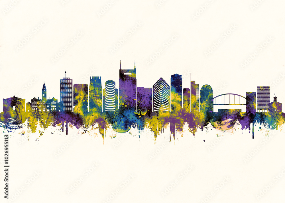Nashville City Skyline. Cityscape Skyscraper Buildings Landscape City Downtown Background Modern Art Architecture Business View Building Corporate Abstract Landmarks Travel