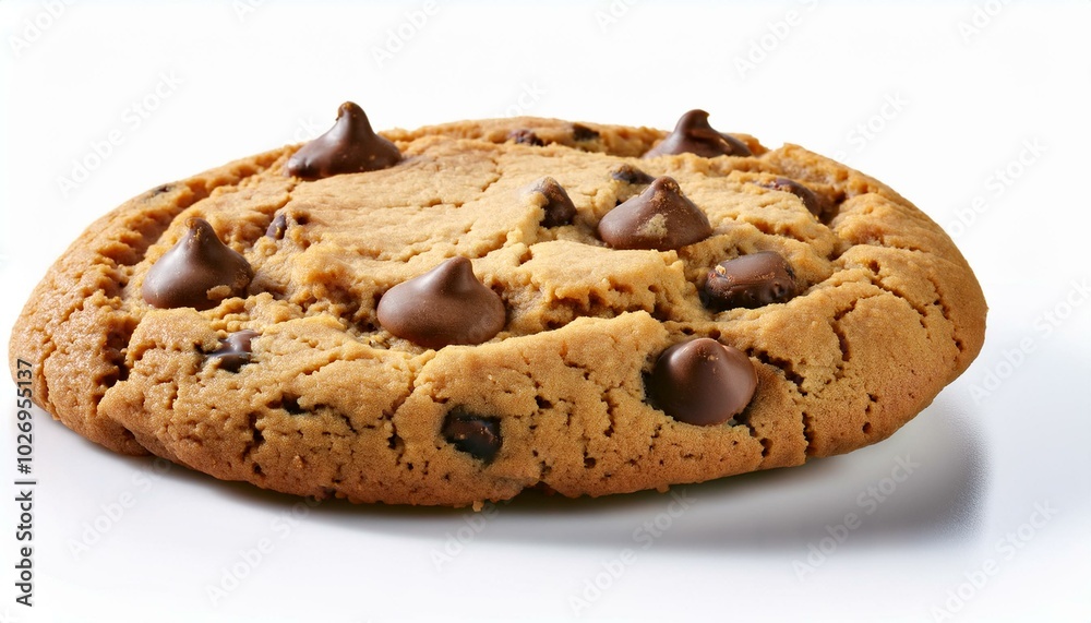 Golden-brown chocolate chip cookie with crisp edges and soft center, isolated on a white background, perfect for ads. Golden-brown chocolate chip cookie with crisp edges and soft center, isolated on a white background, perfect for ads.