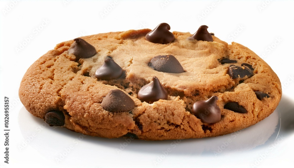 Golden-brown chocolate chip cookie with crisp edges and soft center, isolated on a white background, perfect for ads. Golden-brown chocolate chip cookie with crisp edges and soft center, isolated on a white background, perfect for ads.