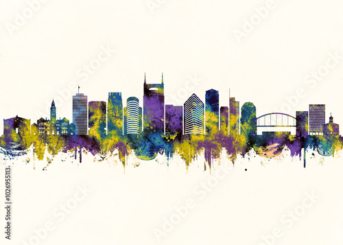 Obraz na płótnie Nashville City Skyline. Cityscape Skyscraper Buildings Landscape City Downtown Background Modern Art Architecture Business View Building Corporate Abstract Landmarks Travel w salonie